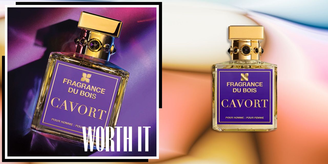 fragrance du bois cavort review illustrated by a spray perfume and colorful backdrop