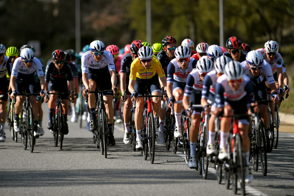 FAYENCE FRANCE FEBRUARY 20 Sep Vanmarcke of Belgium and Team Israel StartUp Nation Bauke Mollema of Netherlands and Team Trek Segafredo Yellow Leader Jersey during the 53rd Tour Des Alpes Maritimes Et Du Var Stage 2 a 1689km stage from Fayence to Fayence 357m Peloton letour0683 on February 20 2021 in Fayence France Photo by Luc ClaessenGetty Images