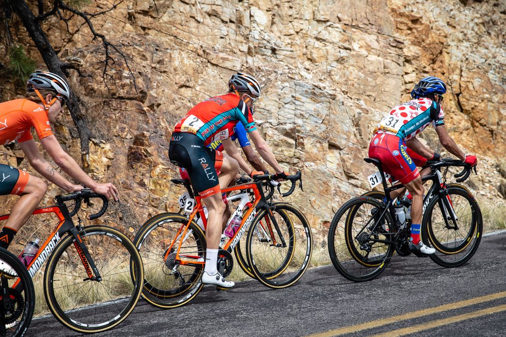 Robert Britton (Rally Cycling) sits on the wheel of Oscar Eduardo Snchez Guarn (Canel's-Specialized) during stage 5 of the Tour of The Gila