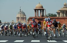 The peloton in the men's road race at the 2010 Commonwealth Games