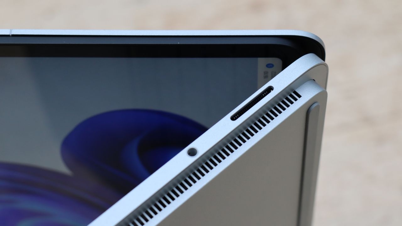 A closeup of the Microsoft Surface Studio Laptop's Surface Connect port