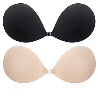 Catofree Push Up Invisible Bra for Women, 2 Pack Reusable Backless Strapless Sticky Adhesive Bra for Evening Dress-A Cup