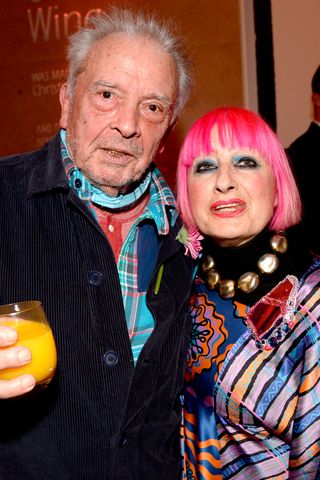David Bailey poses with Zandra Rhodes at Stardust Exhibition