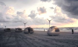 Multiple metal exterior pods on beach