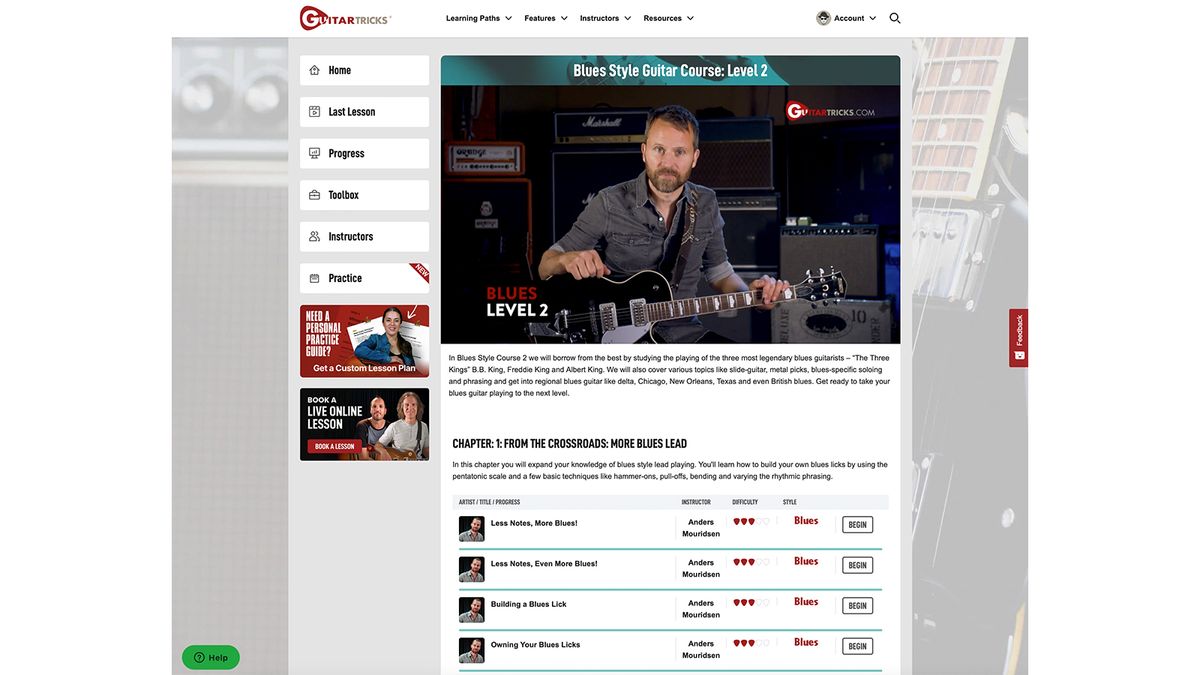 Guitar Tricks interface screen grabs