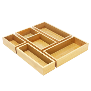 A set of bamboo drawer organizers