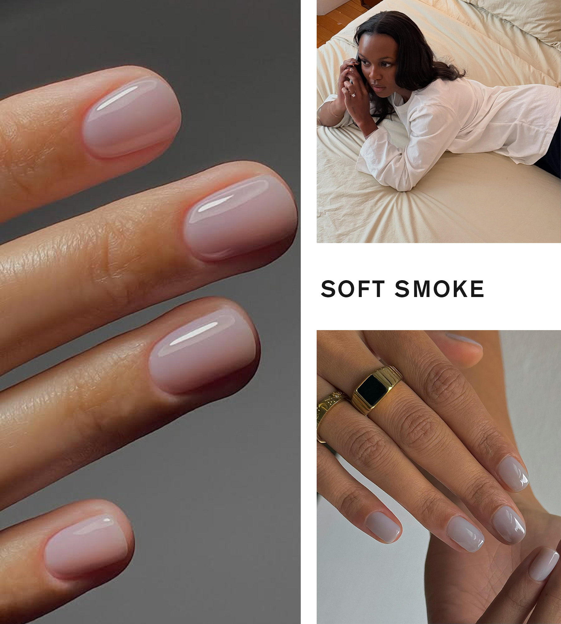 Collage of the soft smoke summer nail trend