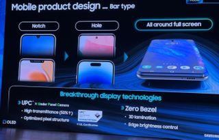 Una pantalla que muestra la maqueta de Samsung de un teléfono sin biseles