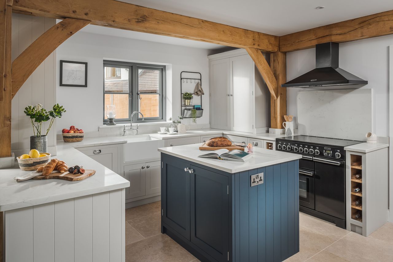modern country kitchen in oak frame home
