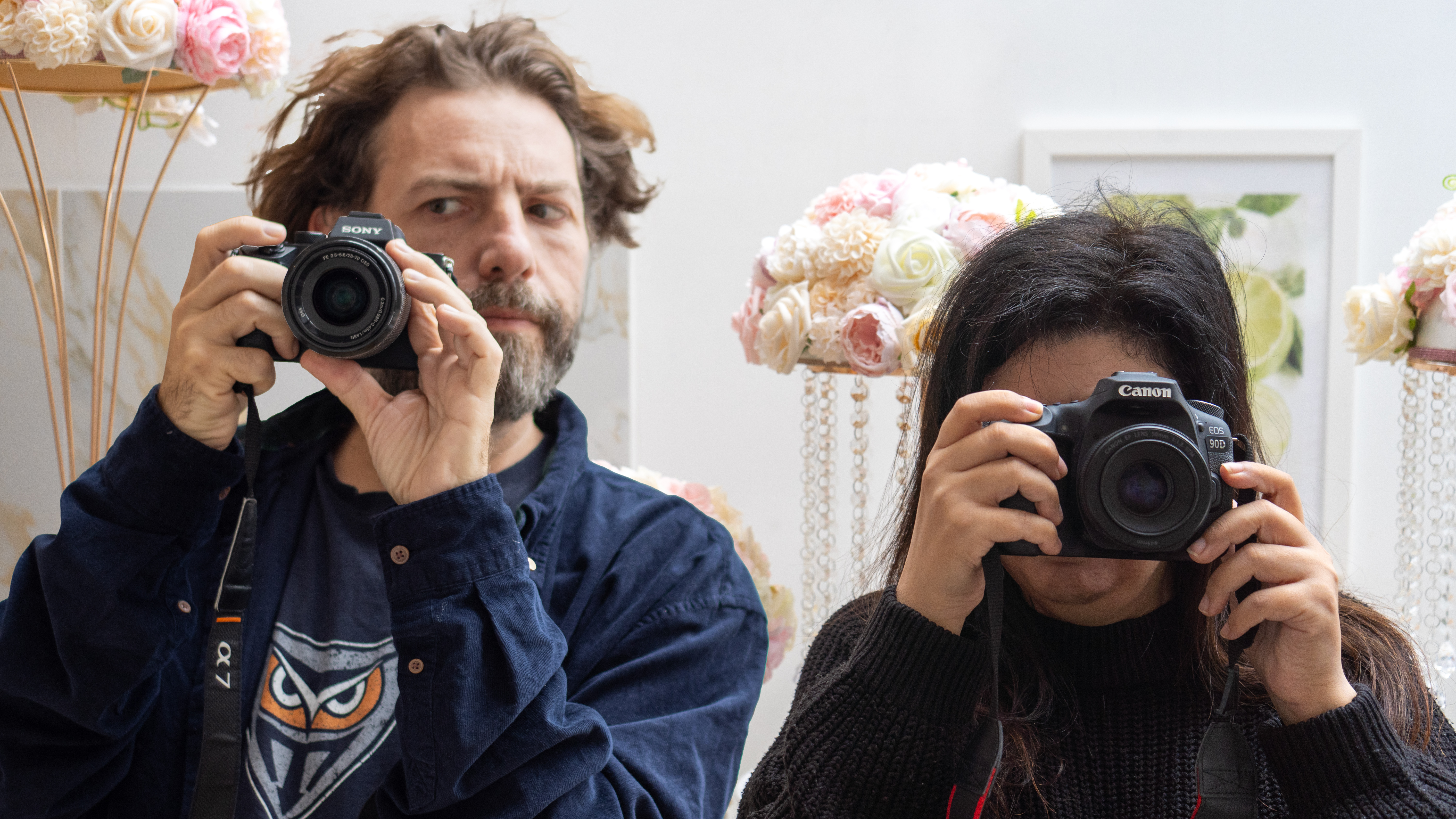 Adam Juniper with a Sony A7iii and Ariane Sherine with a Canon 90D