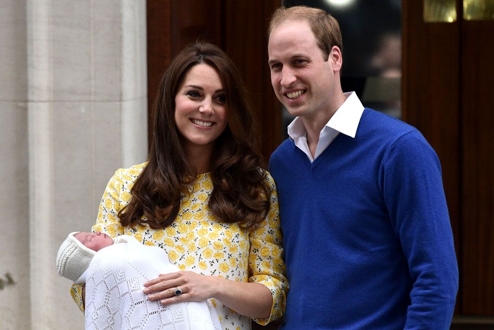 Kate Middleton, Prince William and Princess Charlotte outside the Lindo Wing in Paddington