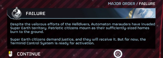 An image that debriefs Helldivers 2 players on the fact they've lost their fight against the Automatons.
