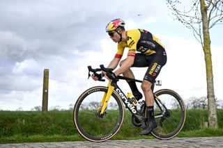 Belgian Wout van Aert of Team JumboVisma pictured in action during the E3 Saxo Bank Classic one day cycling race 2041km from and to Harelbeke Friday 24 March 2023 BELGA PHOTO JASPER JACOBS Photo by JASPER JACOBS BELGA MAG Belga via AFP Photo by JASPER JACOBSBELGA MAGAFP via Getty Images