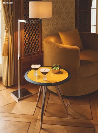 Espresso Martini on side table with lamp