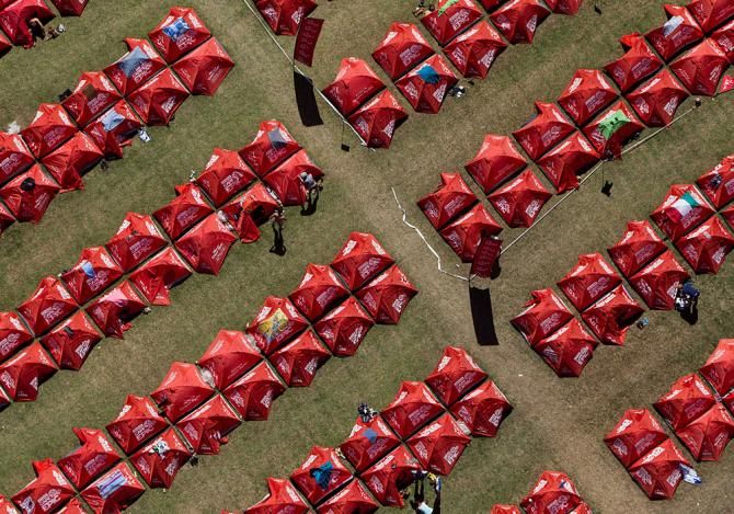Aerial view from the chopper of the race village