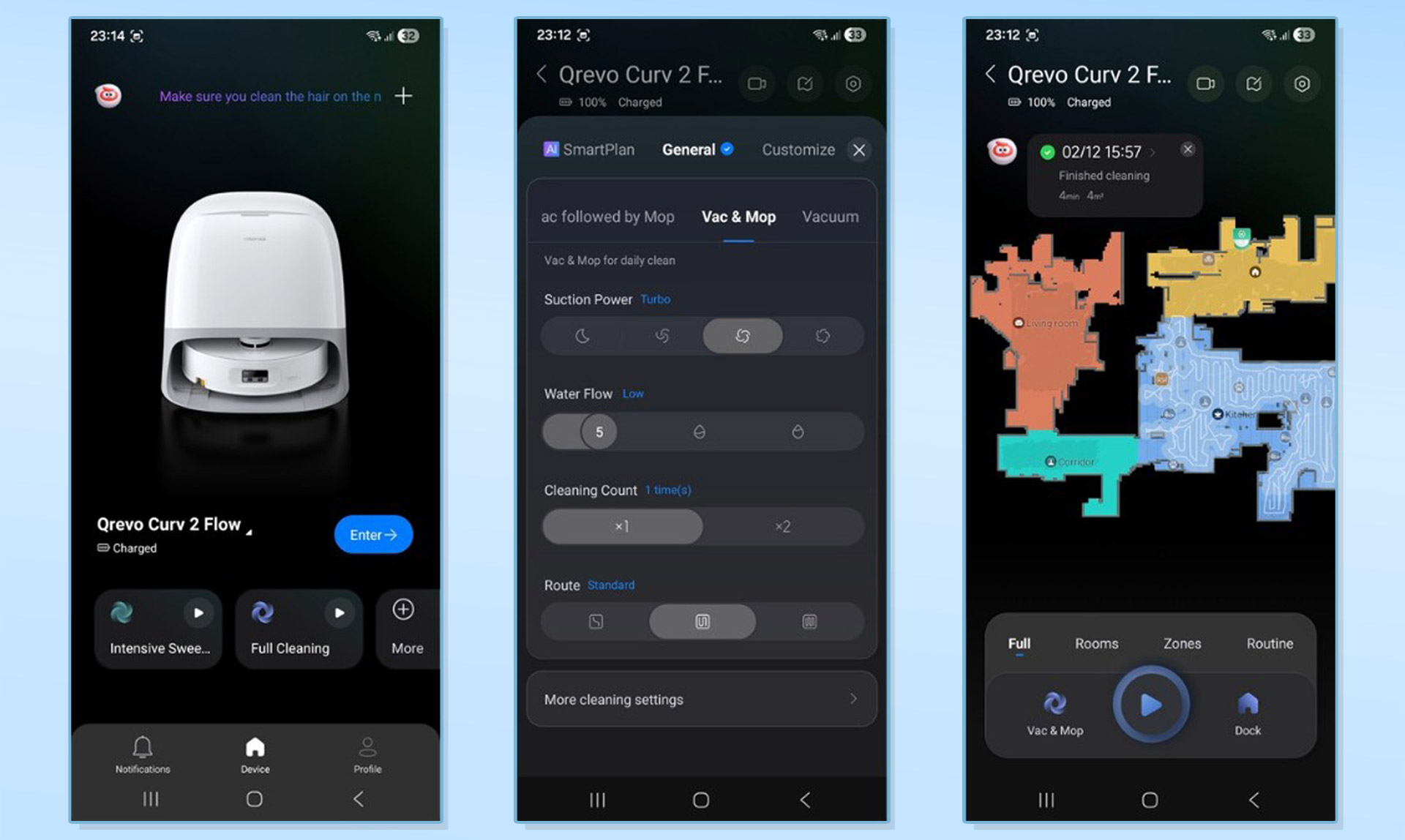 Roborock Qrevo Curv 2 Flow app screenshots