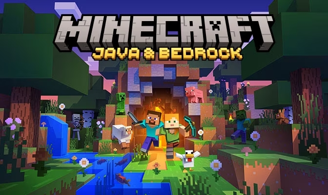Arte de portada de Minecraft Bedrock y Java Edition