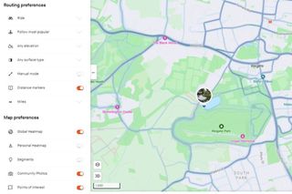 A map showing a custom route with photos created by Strava