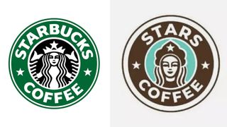 The Russian Stars Coffee logo compared to the Starbucks logo