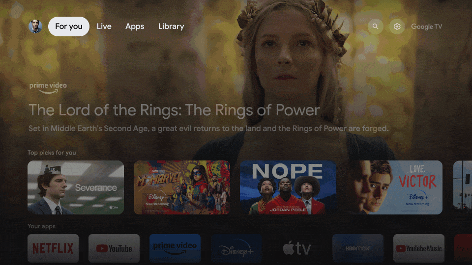 A gif of accessing the revamped Live tab on Google TV