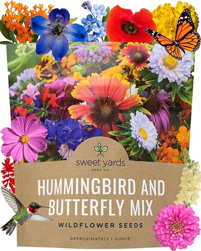 Wildflower Seeds Butterfly and Humming Bird Mix - Large 1 Ounce Packet 7,500+ Seeds - 23 Open Pollinated Annual and Perennial Species