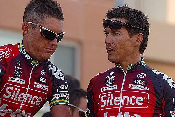 Queensland boys - Nick Gates and Silence-Lotto team-mate Robbie McEwen at the Down Under Classic on Sunday night.