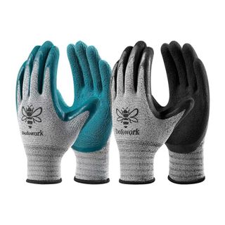 2 pairs of gardening gloves in grey and blue and black and blue