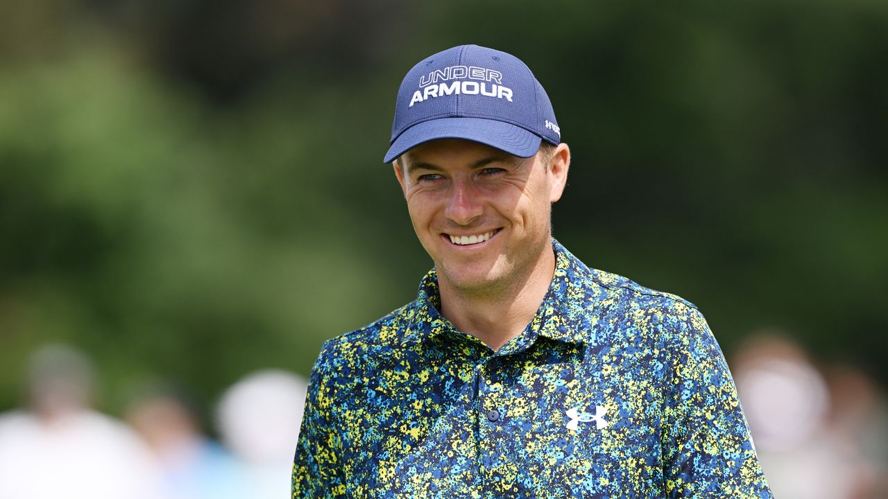 Jordan Spieth of the United States looks on from the 15th green during a practice round prior to the 123rd U.S. Open Championship