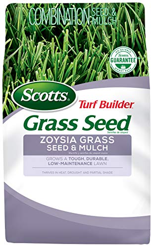 Scotts Turf Builder Grass Seed Zoysia Grass Seed and Mulch, 5 Lb. - Full Sun and Light Shade - Thrives in Heat &amp;amp; Drought - Grows a Tough, Durable, Low-Maintenance Lawn - Seeds Up to 2,000 Sq. Ft.