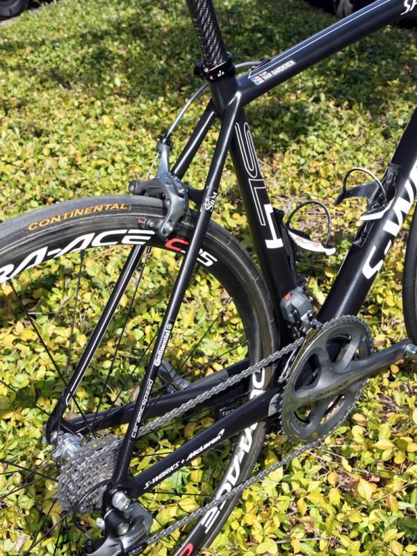 The rear end of Specialized's latest "Project Black" machine follows the small seat stay/large chain stay design philosophy.