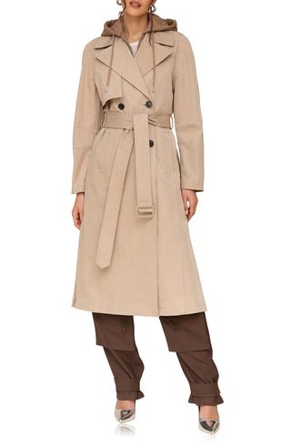 Double Breasted Trench Coat With Hooded Quilted Dickey