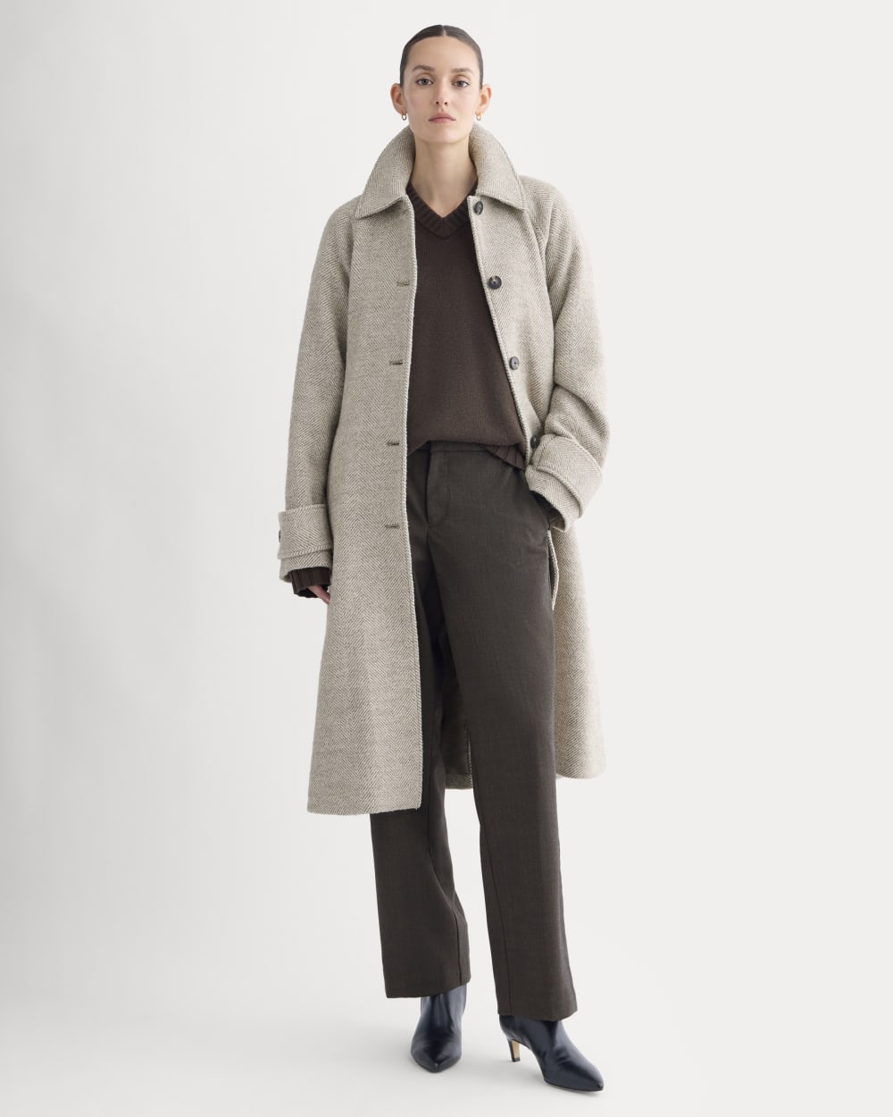 Italian Belted Overcoat | Taupe Herringbone - Xxs