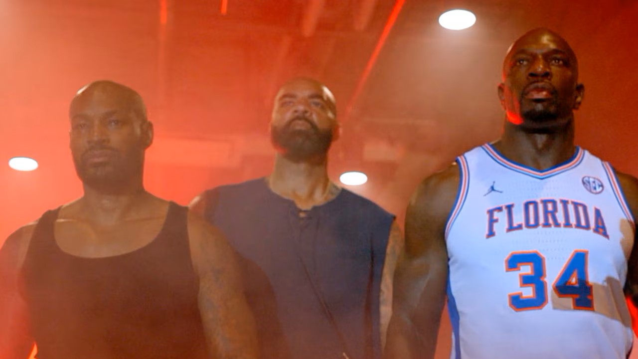 Tyson Beckford, Carlos Boozer and Thaddeus \"Titus O'Neil\" Bullard standing next to each other in promo art for Kings Court