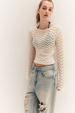 Open-Back Pointelle-Knit Top