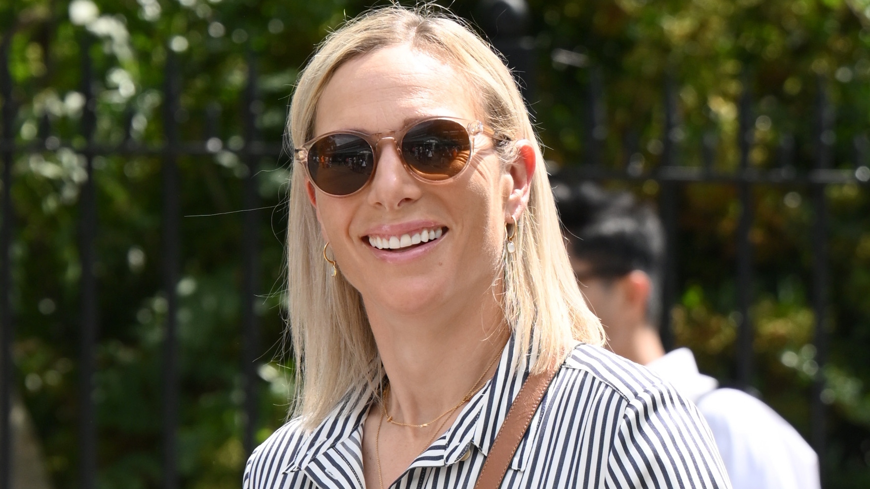 Zara Tindall attends day ten of the Wimbledon Tennis Championships at the All England Lawn Tennis and Croquet Club on July 12, 2023