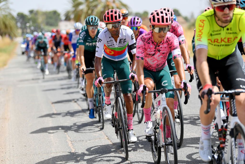 CABO DE GATA SPAIN AUGUST 31 Merhawi Kudus Ghebremedhin of Eritrea and Team EF Education Easypost competes during the 77th Tour of Spain 2022 Stage 11 a 1912km stage from ElPozo Alimentacin Alhama de Murcia to Cabo de Gata LaVuelta22 WorldTour on August 31 2022 in Cabo de Gata Spain Photo by Justin SetterfieldGetty Images