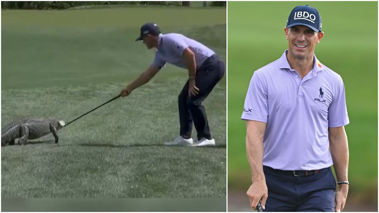 Billy Horschel removes an alligator from PGA National