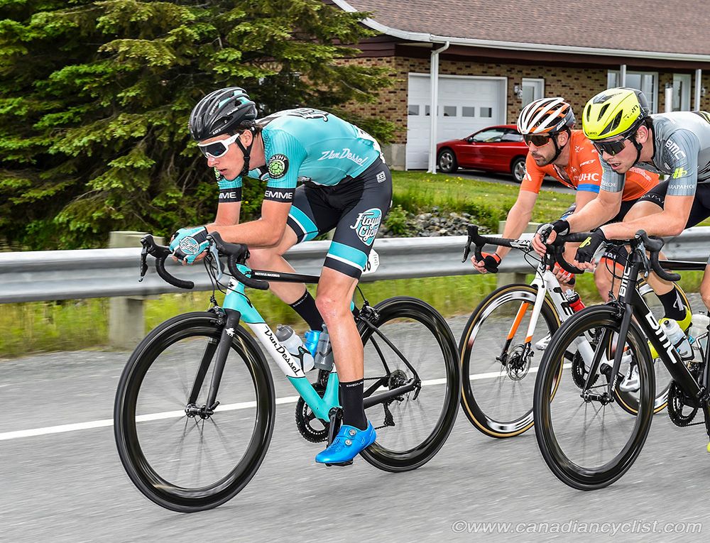 Nicolas Zukowsky (Floyd's Pro Cycling Team), Tyler Magner (Rally UHC) and Brendan Rhim (Arapahoe/Hincapie p/b BMC) in the breakaway during stage 1 at Tour de Beauce