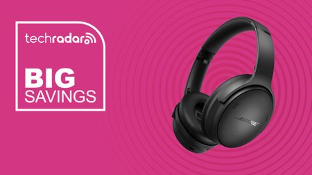 The Bose QuietComfort Headphones on a pink background with text saying Big Savings.