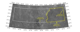 The location of proposed Chang’e-5 landing sites. Landing site A indicates the region of the Em4 mare unit, considered both the most science-rich unit and also an area that’s suitable for landing.