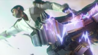 A close up of Jayce's Hextech hammer glitching out in Arcane season 2