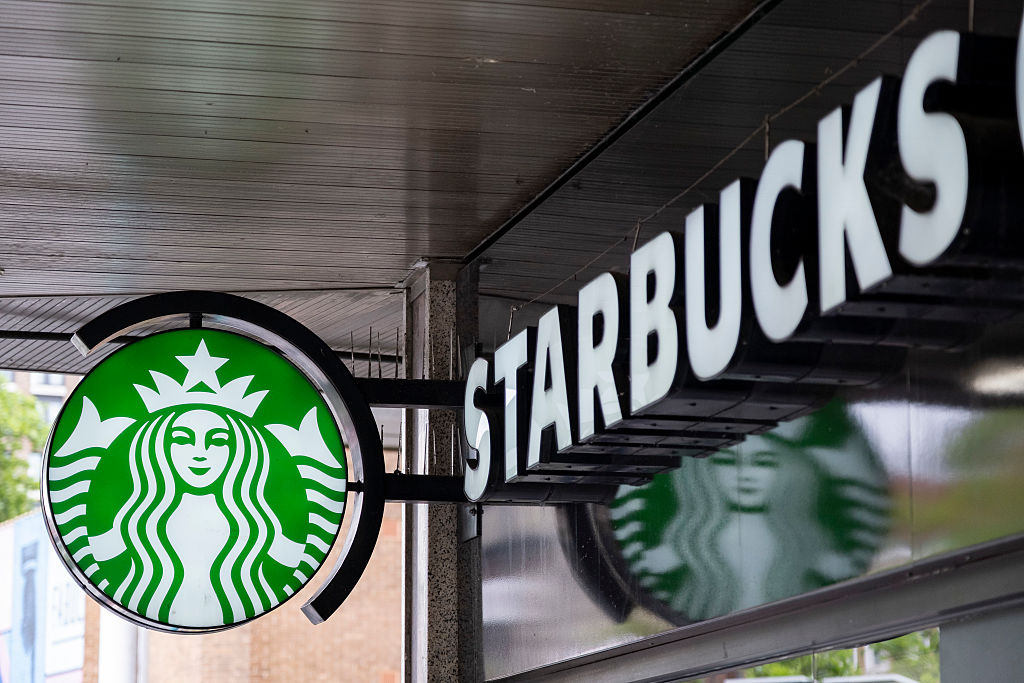 Starbucks storefront sign.