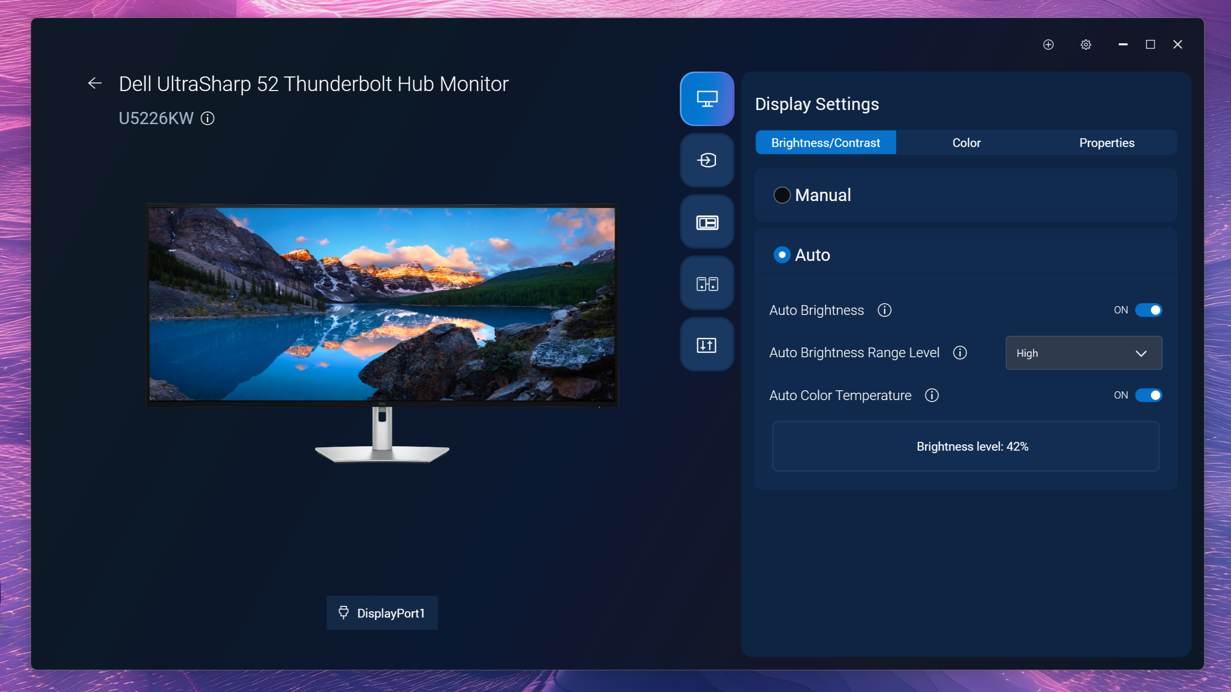 Dell's Display and Peripheral Manager software for controlling the Ultrasharp 52.