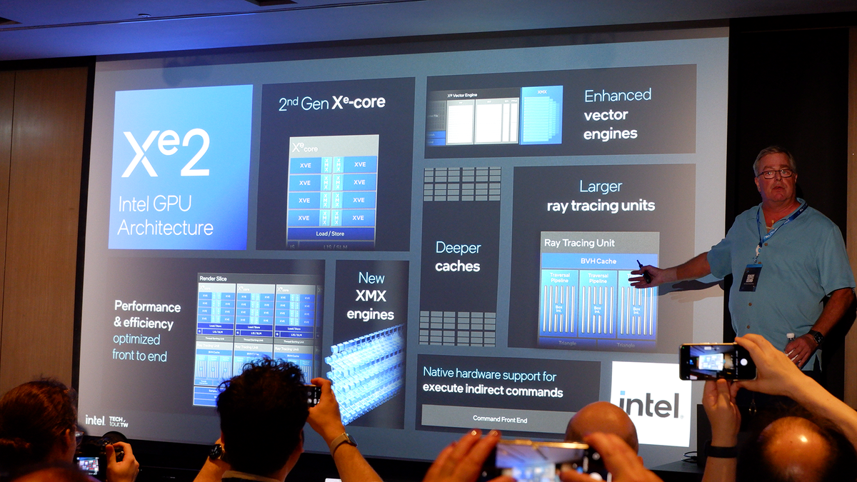 Intel&#039;s Lunar Lake GPU architecture on show at an event in Taiwan.