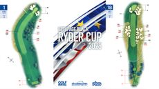 Bethpage Black 2025 official Ryder Cup strokesaver front cover and the 1st and 18th holes at Bethpage Black