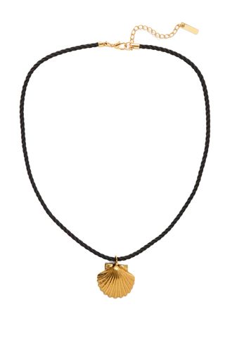 Jennifer Behr shell Mar Gold-Tone and Cord Necklace on white background