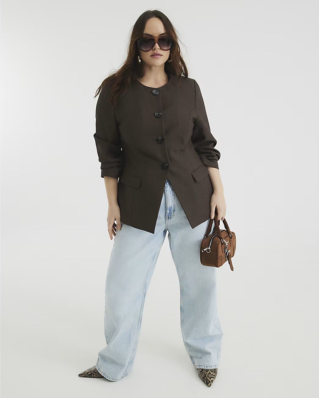 River Island, Brown Button Front Blazer