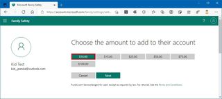 Microsoft account choose amount of money to add