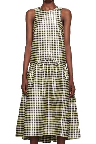 Yellow Shiny Gingham Midi Dress