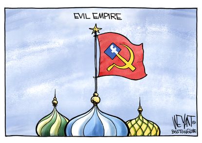 Political cartoon U.S. Russia USSR Facebook Evil Empire Cambridge Analytica 2016 election